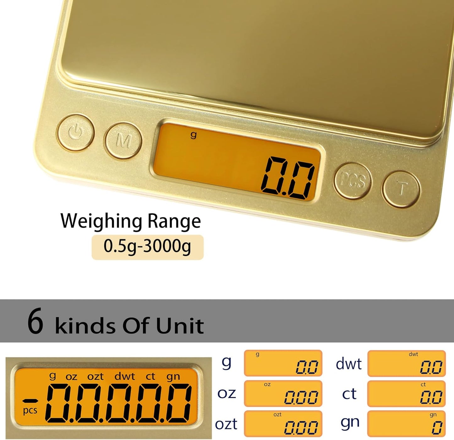 Fuzion Digital Kitchen Scale 3000g/ 0.1g, Pocket Food Scale 6 Units Conversion, Gram Scale with 2 Trays, LCD, Tare Function, Reptile Scale, Herb Scale(Battery Included)