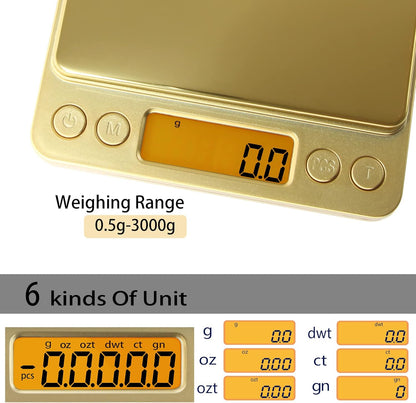 Fuzion Digital Kitchen Scale 3000g/ 0.1g, Pocket Food Scale 6 Units Conversion, Gram Scale with 2 Trays, LCD, Tare Function, Reptile Scale, Herb Scale(Battery Included)