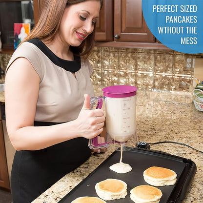 Pancake Batter Dispenser, Kitchen Must Have Tool for Perfect Pancakes, Cupcake, Waffle, Cake & Crepe, Batter Separator Maker with Measuring Label, milk dispenser and butter dispenser (Purple)