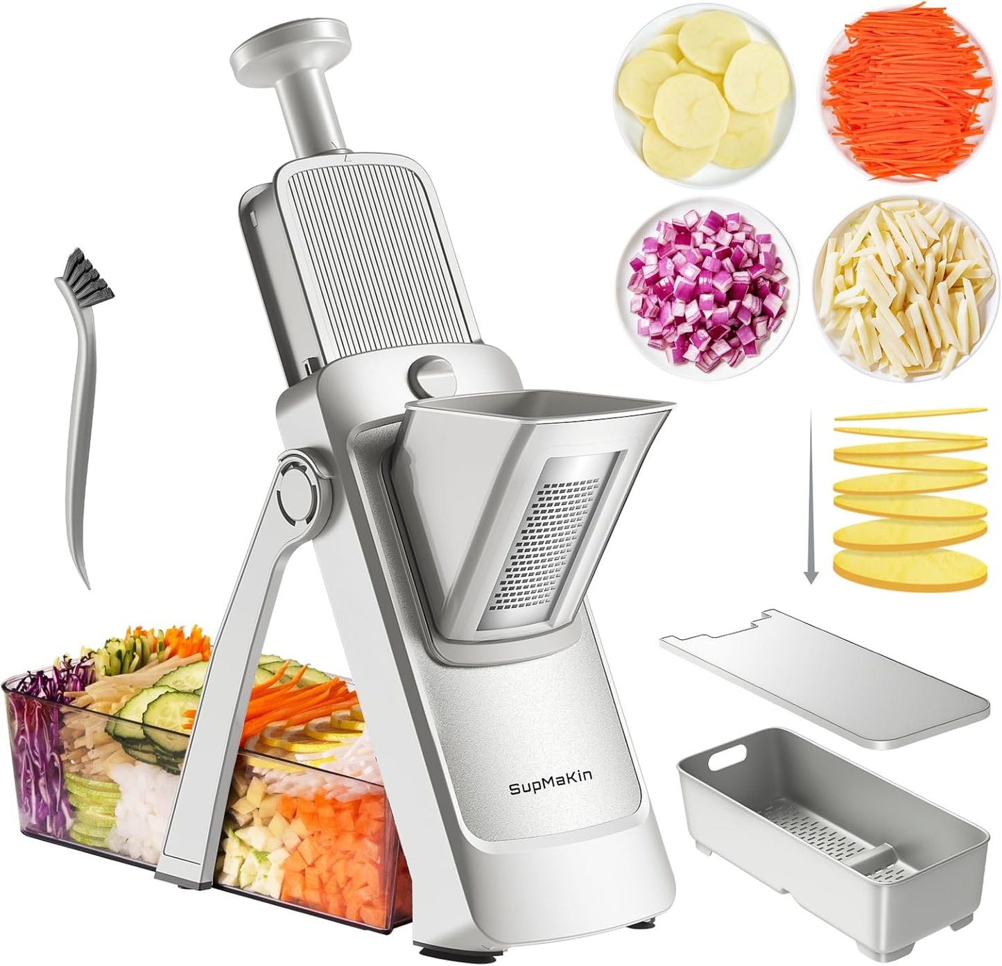 SupMaKin Upgrade Safe Mandoline Slicer Plus, Adjustable Vegetable Chopper Potato Slicer Onion Chopper, French Fries Cutter, Veggie Salad Chopper Kitchen Chopping Artifact (Green)
