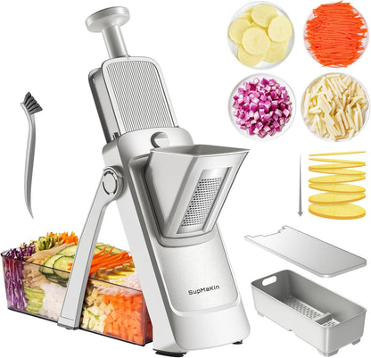 SupMaKin Upgrade Safe Mandoline Slicer Plus, Adjustable Vegetable Chopper Potato Slicer Onion Chopper, French Fries Cutter, Veggie Salad Chopper Kitchen Chopping Artifact (Green)