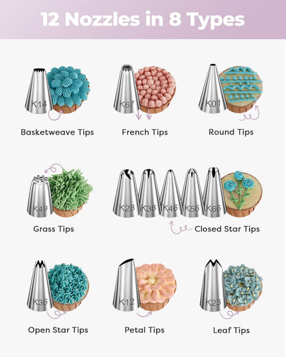 Kootek 71PCs Cake Decorating Kit, Baking Supplies Tools - Includes Cake Stand Turntable, 12 Icing Piping Tips Set, 2 Frosting Spatulas, 3 Scrapers, 50+2 Piping Bags, Coupler, Video Tutorial, Booklet