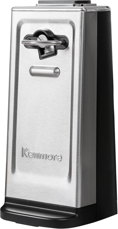 Kenmore Electric Can Opener – Smooth Edge, Automatic Side-Cut Blade, Extra-Tall Design for Regular & Pop-Top Cans, Easy One-Touch Operation, Black & Stainless Steel