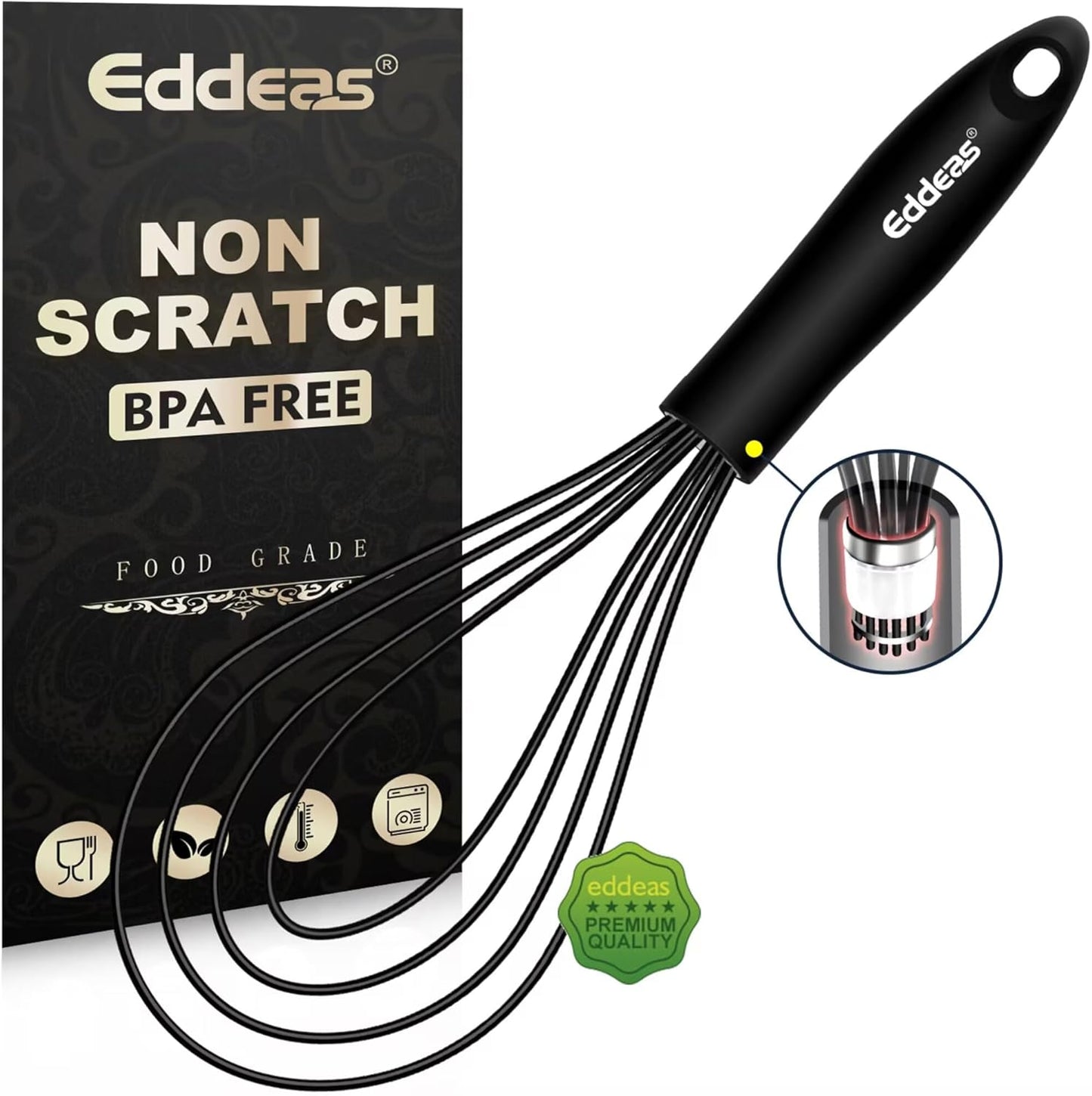 Whisks For Cooking - 500 °F Heat Resistant Silicone Whisk, Heavy Duty 7",9"&11inch Non-Scratch Balloon Kitchen Wisk tool Set, for cooking Wisking, Blending, Beating, Stirring, 3 Piece Black