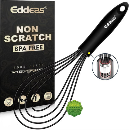 Whisks For Cooking - 500 °F Heat Resistant Silicone Whisk, Heavy Duty 7",9"&11inch Non-Scratch Balloon Kitchen Wisk tool Set, for cooking Wisking, Blending, Beating, Stirring, 3 Piece Black