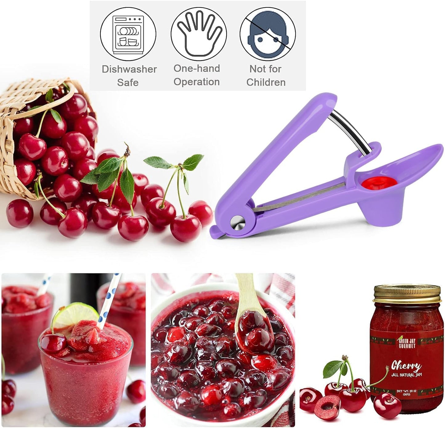 Cherry Pitter Tool 7-in-1, Portable Cherries Seed Remover, Fruit Pit Core Remover for Make Fresh Cherry Dishes, Cherry Pie and Jam and Cocktail Cherries