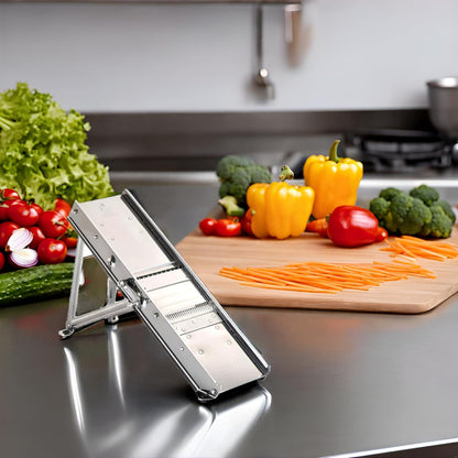 Bron Coucke – Professional Stainless Steel Mandoline with Protective Carriage – 2 Integrated Cutting Blade Units (3 mm & 10 mm) – Smooth & Corrugated Blades – Adjustable – Multi-Function