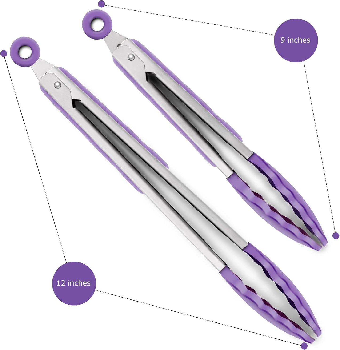 2 Pack Black Kitchen Tongs, Premium Silicone BPA Free Non-Stick Stainless Steel BBQ Cooking Grilling Locking Food Tongs, 9-Inch & 12-Inch