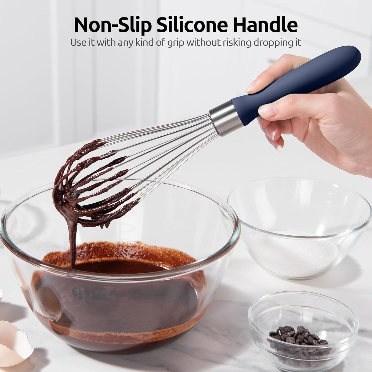 U-Taste 7" Mini Whisk for Cooking: 18/8 Stainless Steel Small Metal Kitchen Wisk, Tiny Hand Mixing Tool for Coffee, Egg, Sauce, 6-Wires Compact Head for Baking, Beating in Bowl, Mug, Jar (Set of 2)