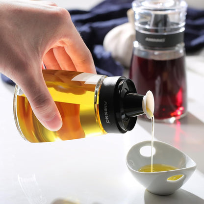 Oil and Vinegar Dispenser 2 Pack, Olive Oil and Vinegar Cruet Dispenser Bottle,Wide Opening(Easy Refilling) with lids, Sealed leakproof, Glass Oil Bottle for Kitchen Cooking, 9.5oz/280ml