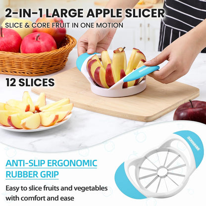 SCHVUBENR 12-Blade Apple Slicer and Corer - 4.72 Inch Sharp Stainless Steel Apple Cutter - Professional Apple Divider Tool for Quick Slices - Easy to Use & Clean - Slice Fruits with Ease - Black