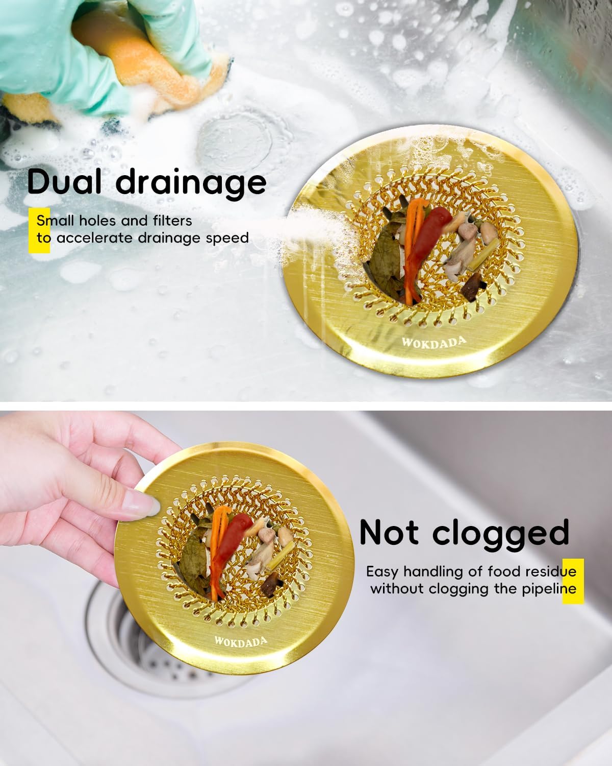 Revolutionary Kitchen Sink Drain Strainer/Patented Reversible Chain Mesh, Effortless Cleaning & Debris Catcher, Large Capacity, Anti-Clog, 304 Stainless Steel & Rust-Proof/Handmade