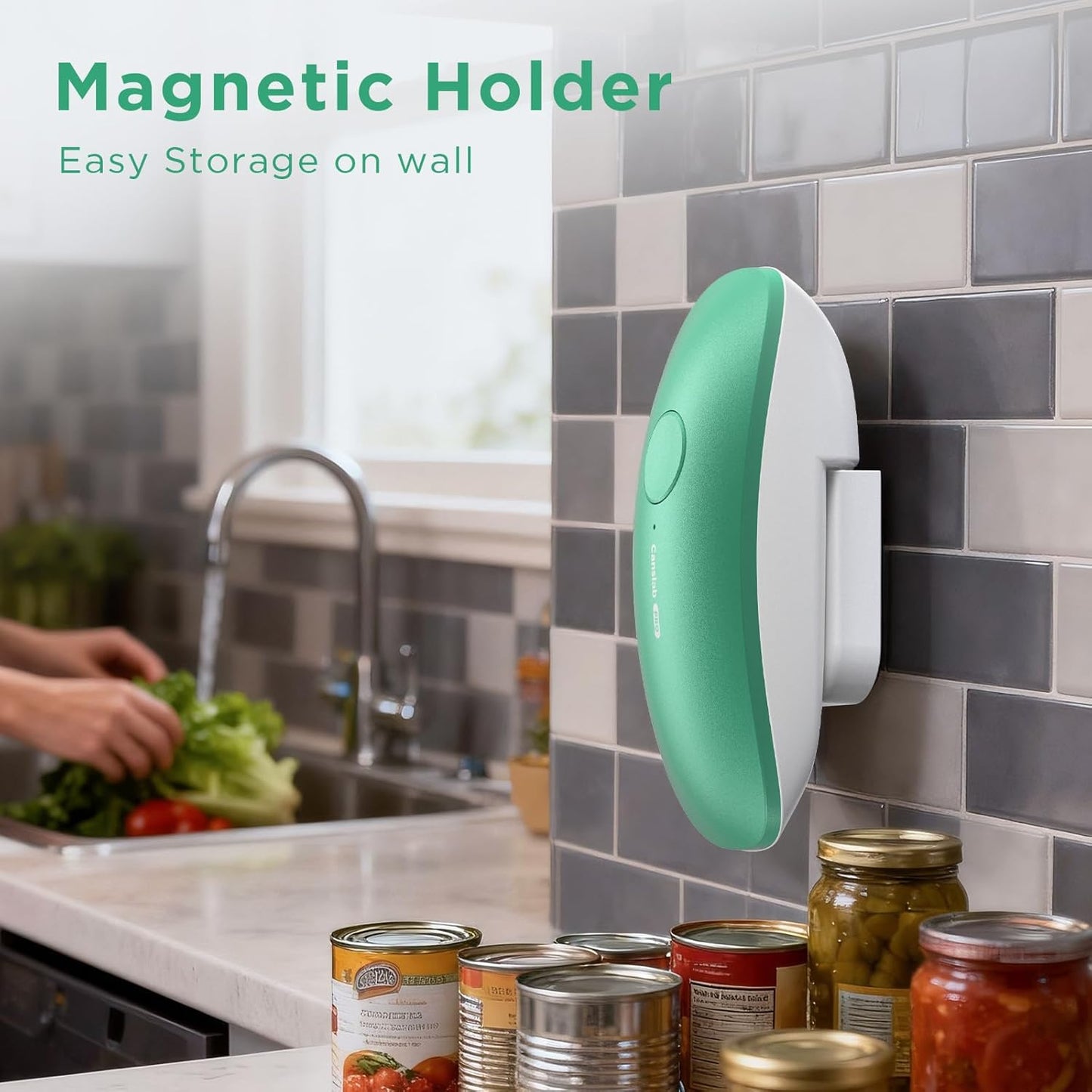 Canslab Ultrablade PRO Auto Stop Can Opener - Rechargeable Electric Can Opener for Kitchen for Seniors with Arthritis - One Touch Side Cut Opener, Smooth Edge, Handfree, Wall Mounted Small Size, Black