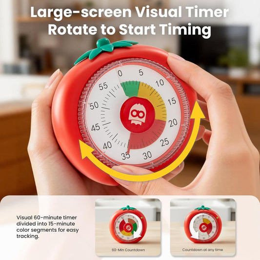 Visual Timer for Kids, 60-Minute Countdown Magnetic Timers for Classroom Office Kitchen with Silent Operation, Kids Timer for Teaching with Cute Design, 4-Color Zone Pattern Pomodoro Timers
