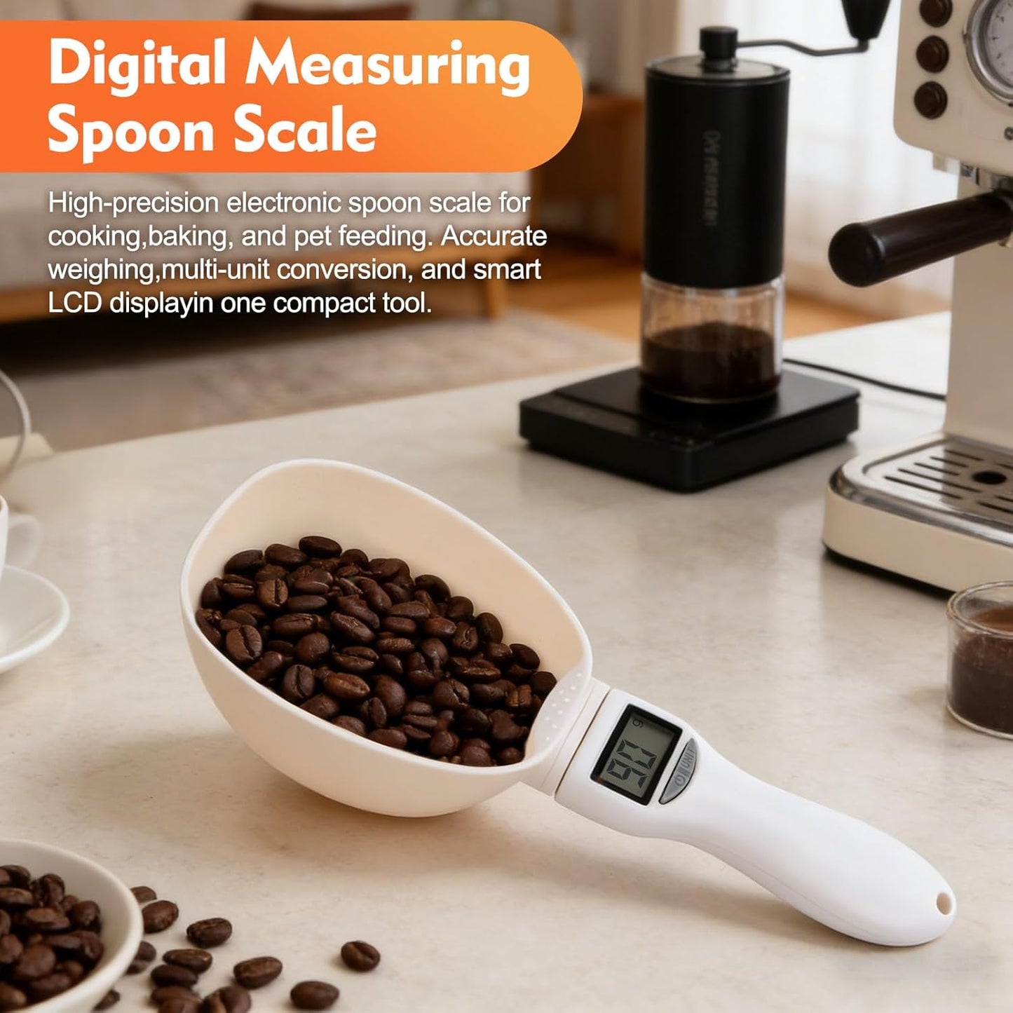 Electronic Digital Polygons Measuring Spoon, High Precision Food Scale with 5 Units (g/ml/cup/fl/oz), LCD Display Kitchen Gadget, Measuring Spoons & Cookie Scoop for Baking, Pet Food(No battery