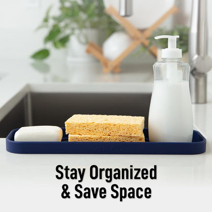 Zulay Kitchen (9x3.5in Sponge Holder for Kitchen Sink - Flexible Heavy-duty Multipurpose Sink Caddy - Counter Organizer for Kitchen, Bathroom, Makeup, Trinkets & More! (Grey)