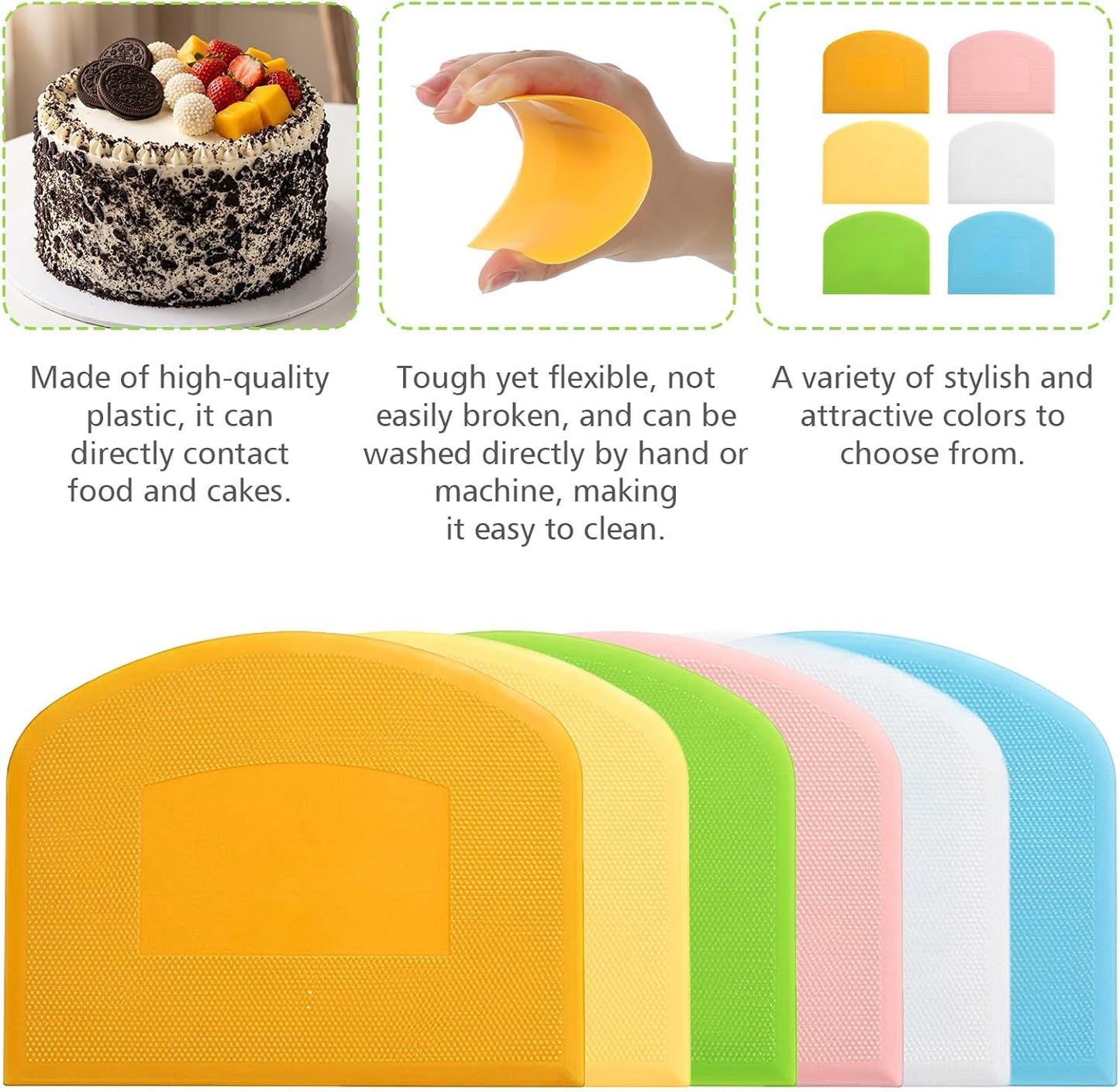 6 Pcs Bowl Scraper Plastic Bench Scraper Dough for Bread Dough, Bench Scrapers for Baking, Plastic Flexible Bowl Scrapers for Bread, Cake, Fondant Icing Food, White, Green, Orange, Blue