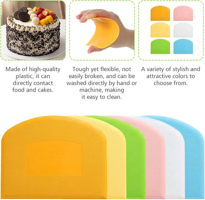 6 Pcs Bowl Scraper Plastic Bench Scraper Dough for Bread Dough, Bench Scrapers for Baking, Plastic Flexible Bowl Scrapers for Bread, Cake, Fondant Icing Food, White, Green, Orange, Blue