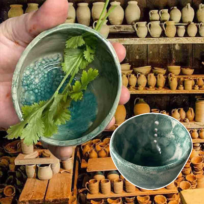 Pottery Herb Stripper Bowl, Handmade Ceramic Herb Stripper Tool with 4-Hole Design, Herb Roller for Quick Leaf Removal, Suitable for Peeling Off The Leafy (Blue)