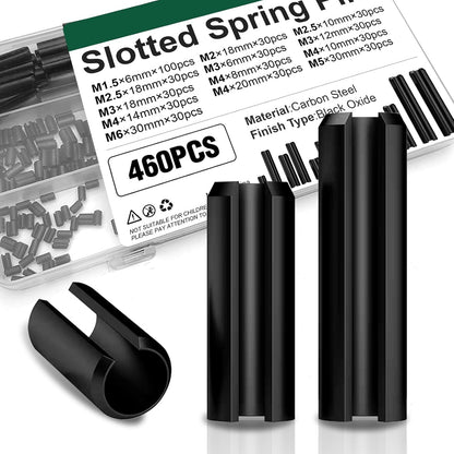Mrdilla 460 Pcs Roll Pin Assortment, Metric Slotted Spring Pins, M1.5 M2 M2.5 M3 M4 M5 M6