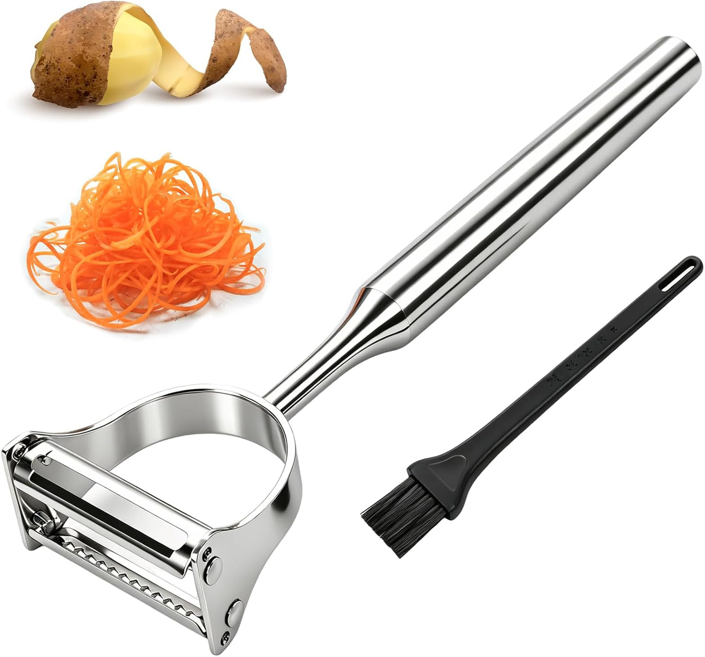 2 in 1 Vegetable Peeler, Stainless Steel Julienne Peeler, Multi-Function Design, Straight-edge blades for Peeling, Serrated blades for Julienne, for Potato Carrot Zucchini Cucumber, Kitchen Gift