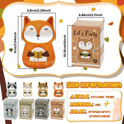 Amylove 4 Pieces Cute Kitchen Timer Animal Mechanical Manual Fox Raccoon Bear Wolf 60 Minutes Loud Alarm Egg Windup Timer for Adults Christmas Home Cooking Baking Fitness Beauty