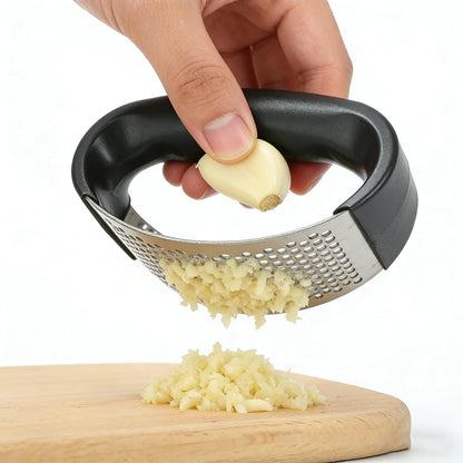 Stainless Steel Garlic Press Rocker - Ergonomic Garlic Mincer & Crusher with Soft Grip Handle, Rust-Resistant, Easy-to-Clean, Compact Design for Home Cooking & Outdoor Use - Premium Garlic Chopper