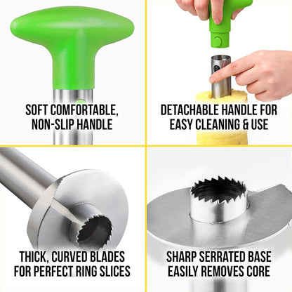 Zulay Kitchen Stainless Steel Pineapple Corer & Slicer – Heavy Duty Pineapple Cutter & Eye Removal Tool – Effortless Core Remover Tool with Sharp Reinforced Blade & Ergonomic Handle - Black