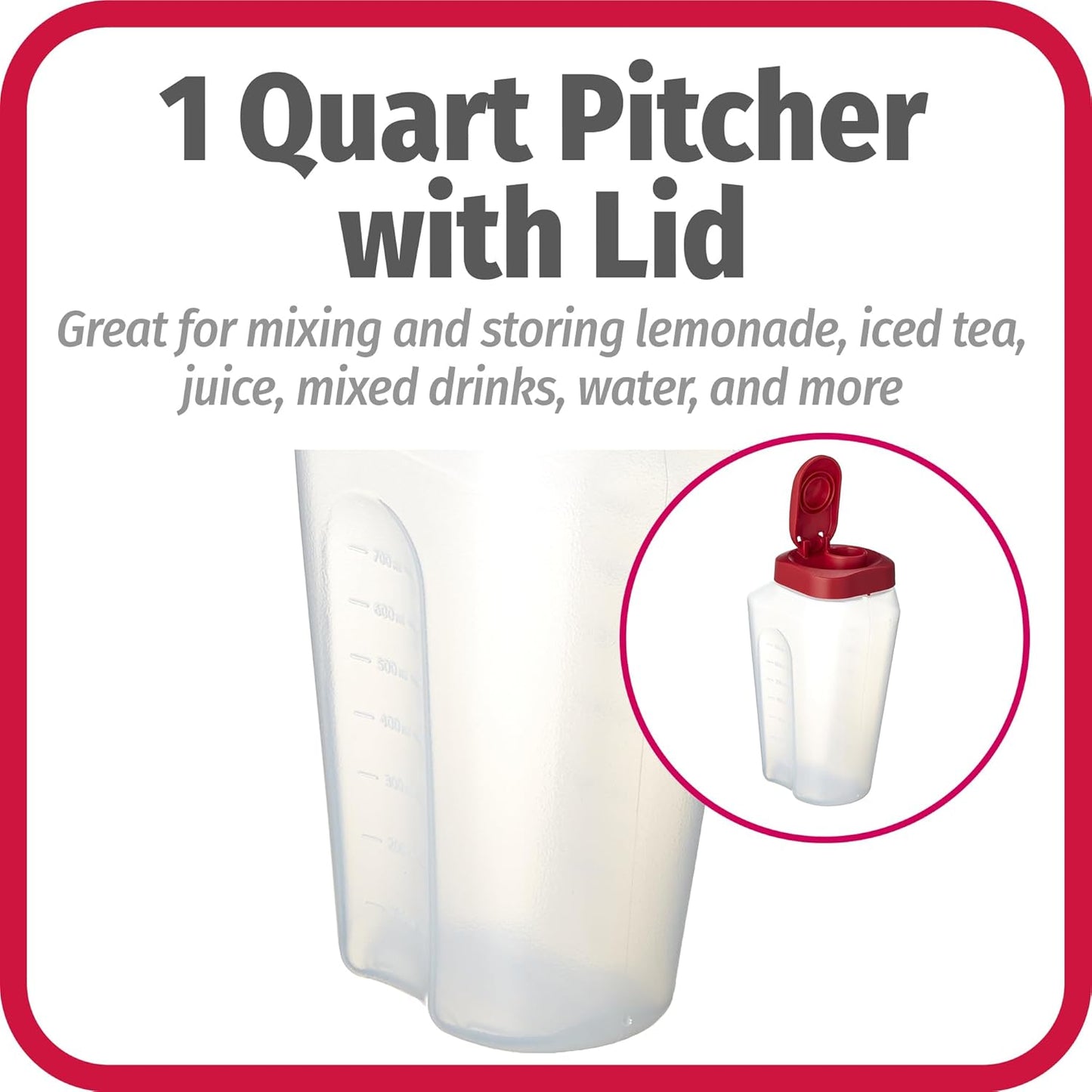 GoodCook 1 Quart Bottle – BPA Free Mixing Pitcher with Lid, Snap Lock Easy Pour Lid, Drink Containers for Fridge, Liquid Storage Container, Jugs for Drinks, Plastic Bottles with Lids