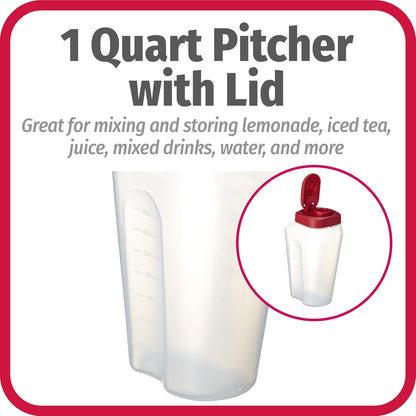 GoodCook 1 Quart Bottle – BPA Free Mixing Pitcher with Lid, Snap Lock Easy Pour Lid, Drink Containers for Fridge, Liquid Storage Container, Jugs for Drinks, Plastic Bottles with Lids
