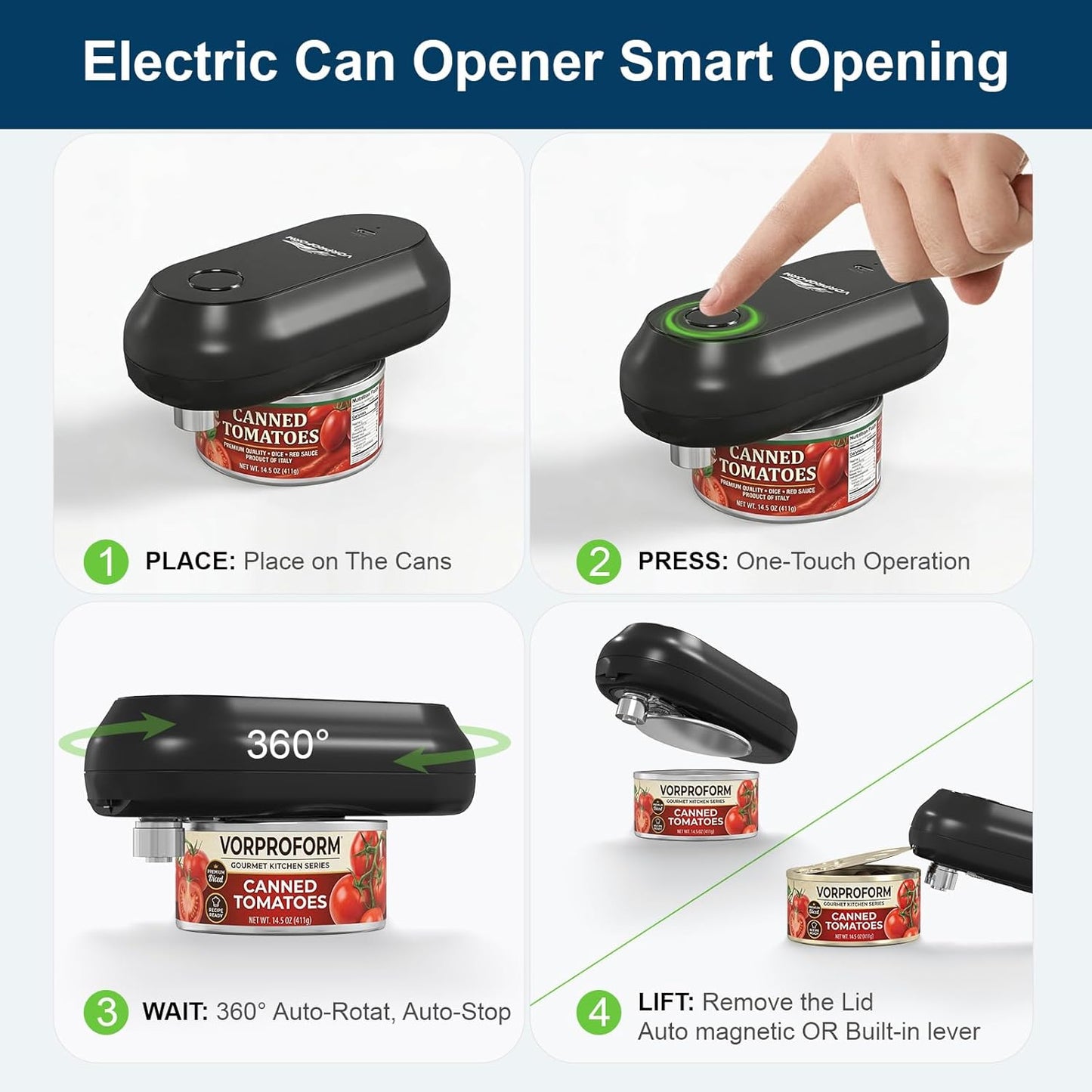 Electric Can Opener for Seniors with Arthritis, USB Rechargeable Can Opener, One-Touch Automatic Hands Free Kitchen Gadgets Gifts for Women