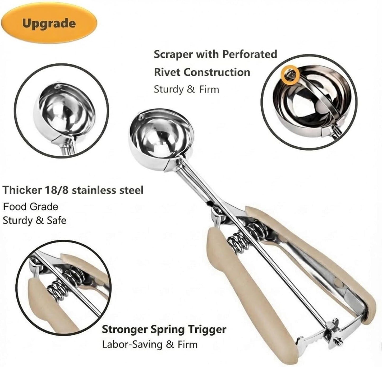 Cookie Scoop, Ice Cream Scoop, 1Tbsp/15 ml/0.5oz Cookie Scoops for Baking, 18/8 Stainless Steel Cookie Scooper for Baking, Ice Cream Scooper with Trigger Release, Cookie Dough Scoop with Non-slip Grip