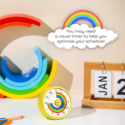 Visual Timer for Kids, 60-Minute Countdown for Classroom Office Kitchen, Desk Timer Kids Time Management Tools with Silent Operation, Pomodoro Timer Rainbow Pattern Purple