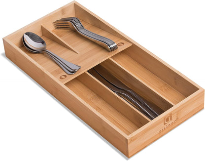 guiogc Bamboo Silverware Drawer Organizer, Kitchen Small Silverware Organizer, Utensil Tray Holder, Cutlery Tray for Spoons, Forks, Knives, Suitable for a family of 2-4