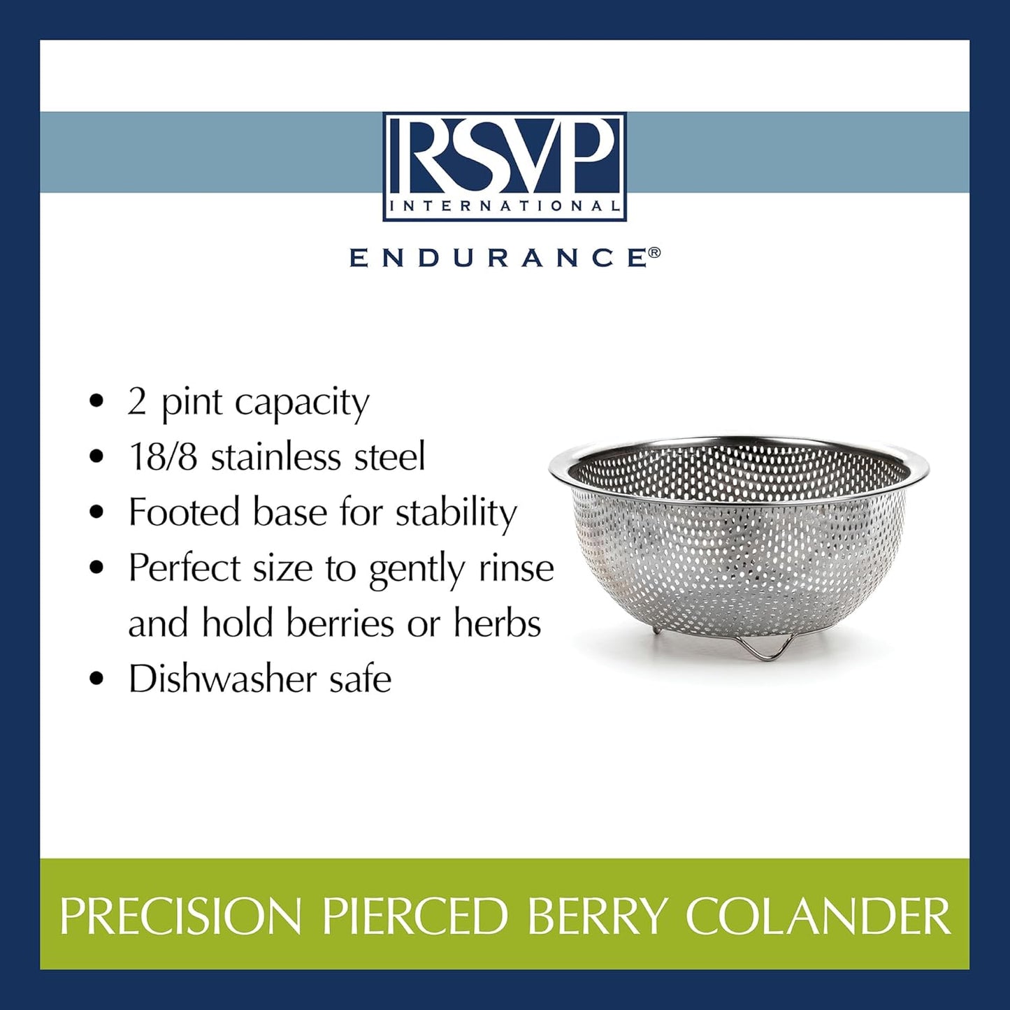 RSVP International Endurance Kitchen Collection Colander Strainer, Mini, Pierced Stainless Steel