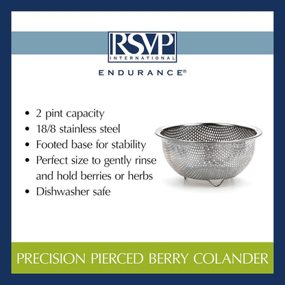 RSVP International Endurance Kitchen Collection Colander Strainer, Mini, Pierced Stainless Steel