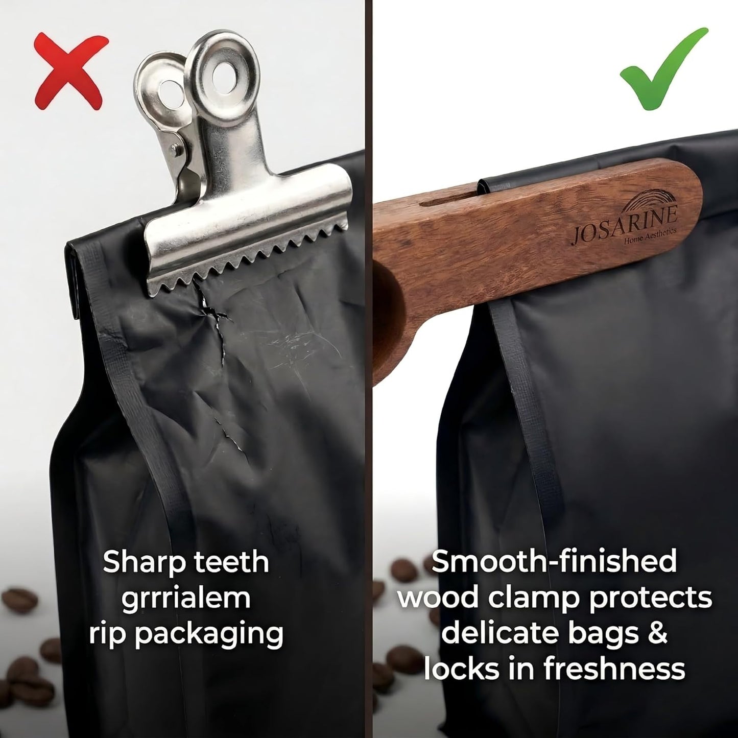 2-Pack Wooden Coffee Scoop, 2-in-1 Solid Sapele Wood Measuring Spoon & Bag Sealer for Ground Beans, Espresso, Tea - One-Piece Minimalist Coffee Accessories