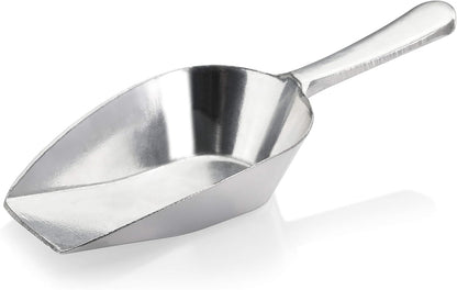 New Star Foodservice One-Piece Cast Aluminum Flat Bottom Bar Ice Flour Utility Scoop, 4-Ounce, Silver