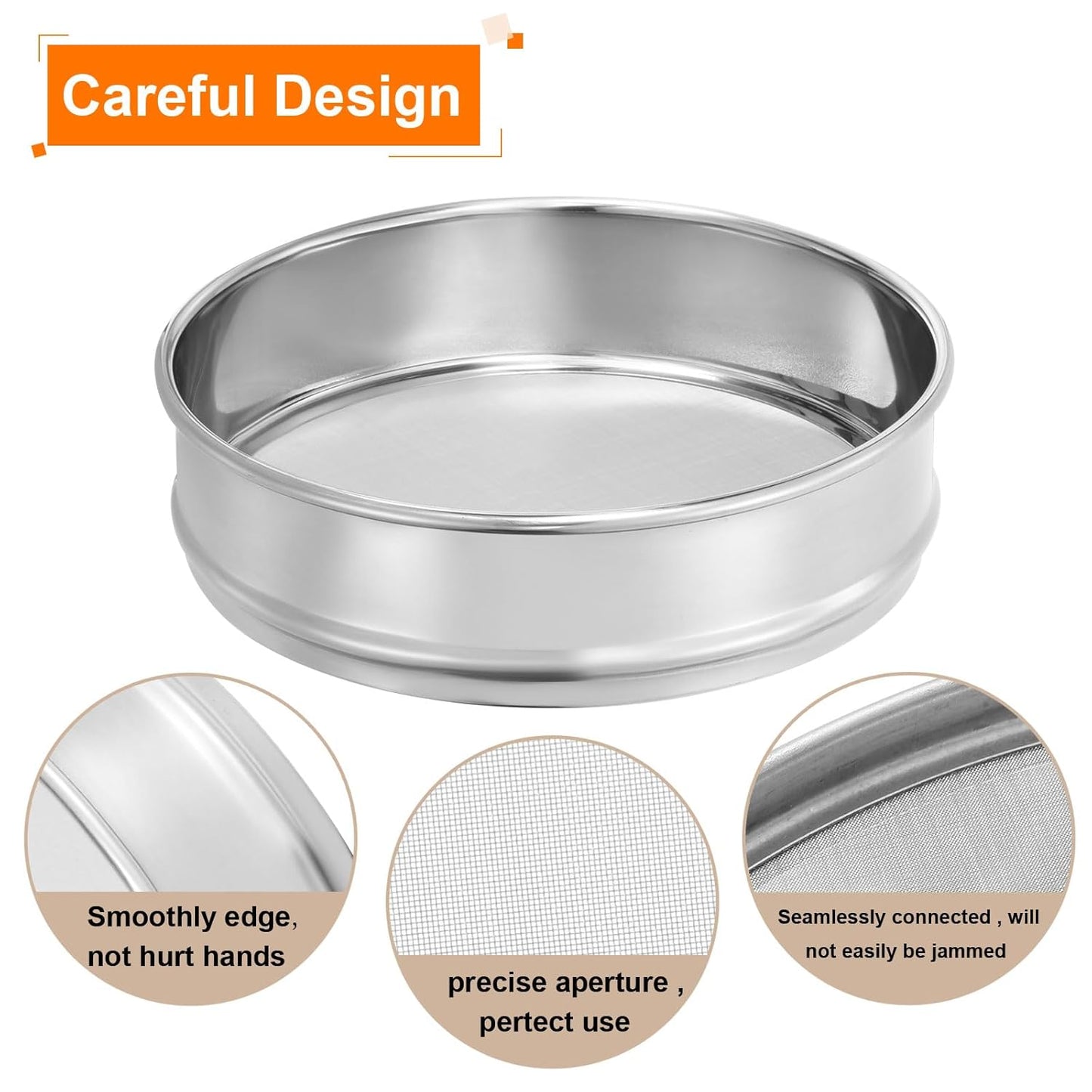 PATIKIL 40 Mesh Lab Sieve, 8" Diameter Test Sieve 304 Stainless Steel Wire Cloth (0.45mm) for Industrial Laboratory - Colors A