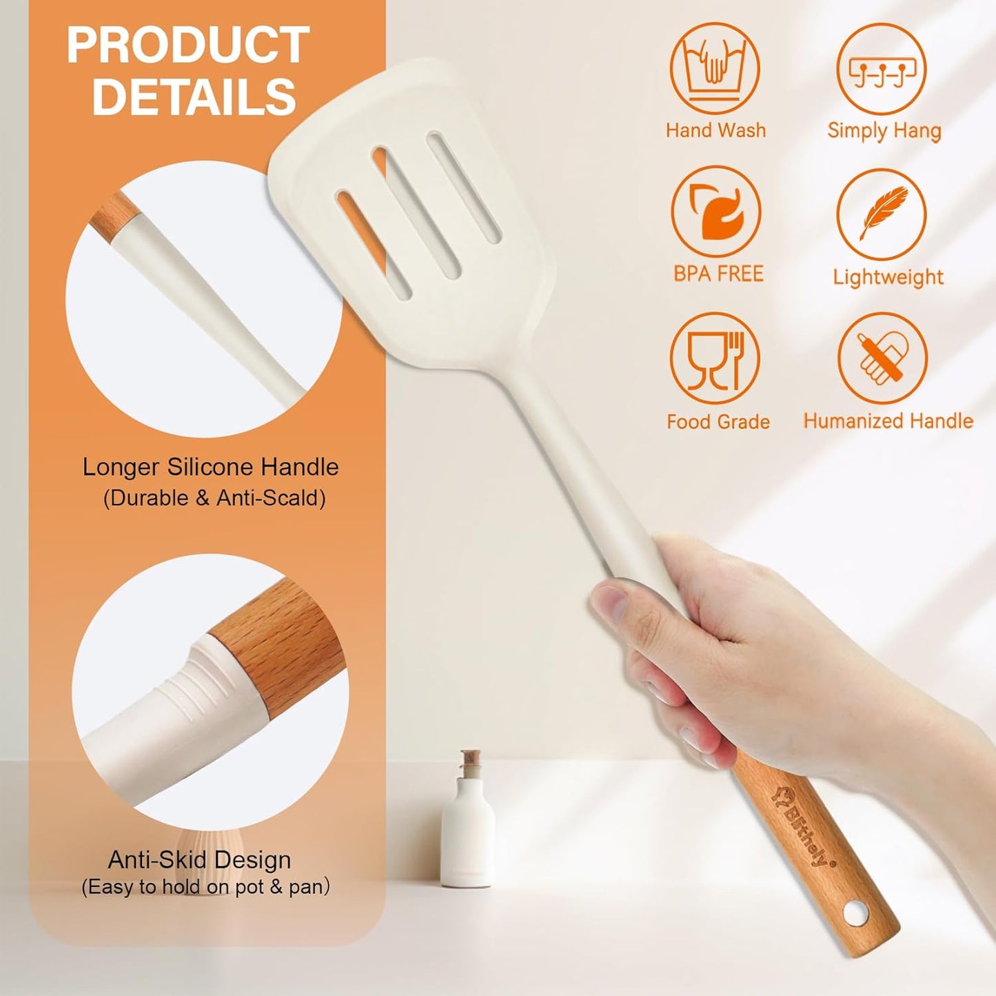 Large Silicone Cooking Utensils Set, 10Pcs Nonstick Kitchen Utensil Set with Wooden Handle, Heat Resistant Silicone Utensils for Cooking, BPA Free Spatula Set with Turners Spoon Ladle Skimmer(Black)