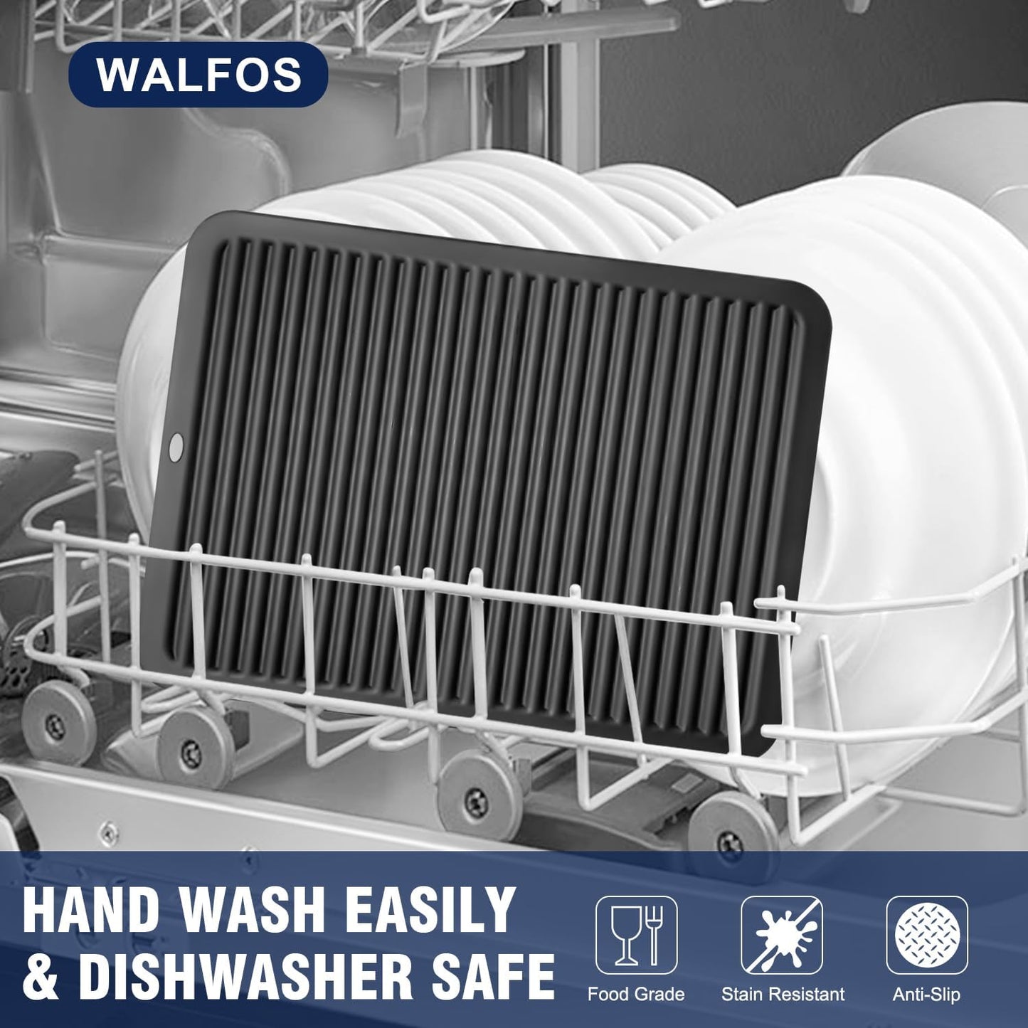 Walfos Silicone Trivet Mats - 4 Heat Resistant Pot Holders, Multipurpose Non-Slip Hot Pads for Kitchen Potholders, Hot Dishers, Jar Opener, Spoon Holder, Food Grade Silicone & BPA Free (Black)