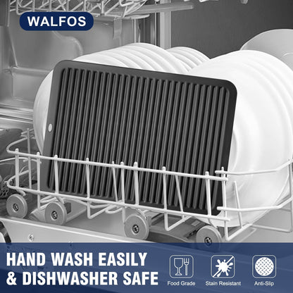 Walfos Silicone Trivet Mats - 4 Heat Resistant Pot Holders, Multipurpose Non-Slip Hot Pads for Kitchen Potholders, Hot Dishers, Jar Opener, Spoon Holder, Food Grade Silicone & BPA Free (Black)
