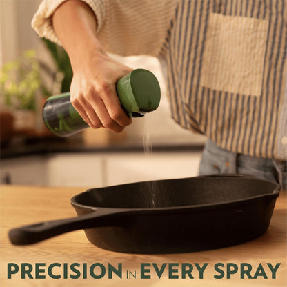 OLIVIA SIGNATURE Advanced Kitchen Oil Sprayer with Flairosol Technology, Fine Mist & Portion Control, Refillable Glass Olive Oil Cooking Spray Bottle for Air Fryer, Salad, BBQ, 2 Pack 200ml (Green)