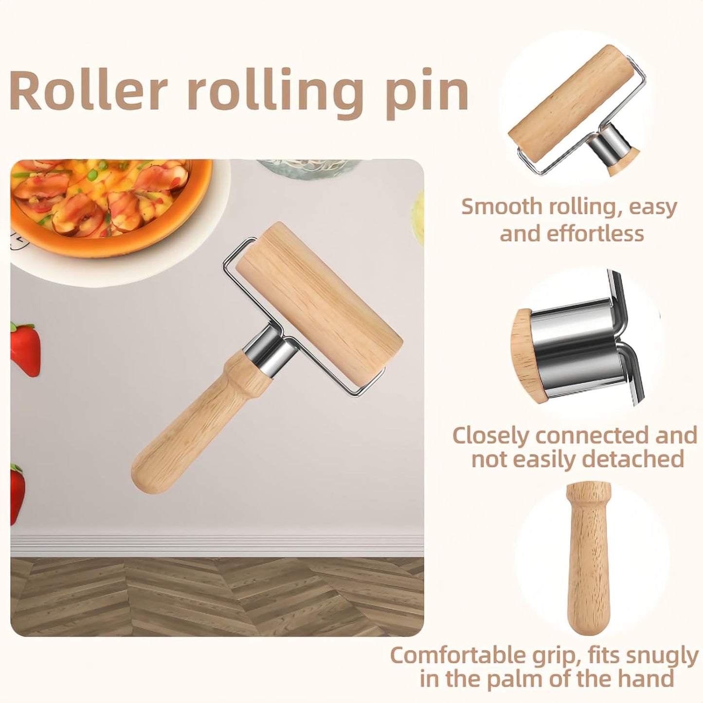 Top Rolling Pins for Pizza&Dough - Non-Stick, Wooden & Easy Clean, Baking, Pastry, Pie, Cookies - Kitchen Must Have,Beechwood Construction, Ergonomic Handles