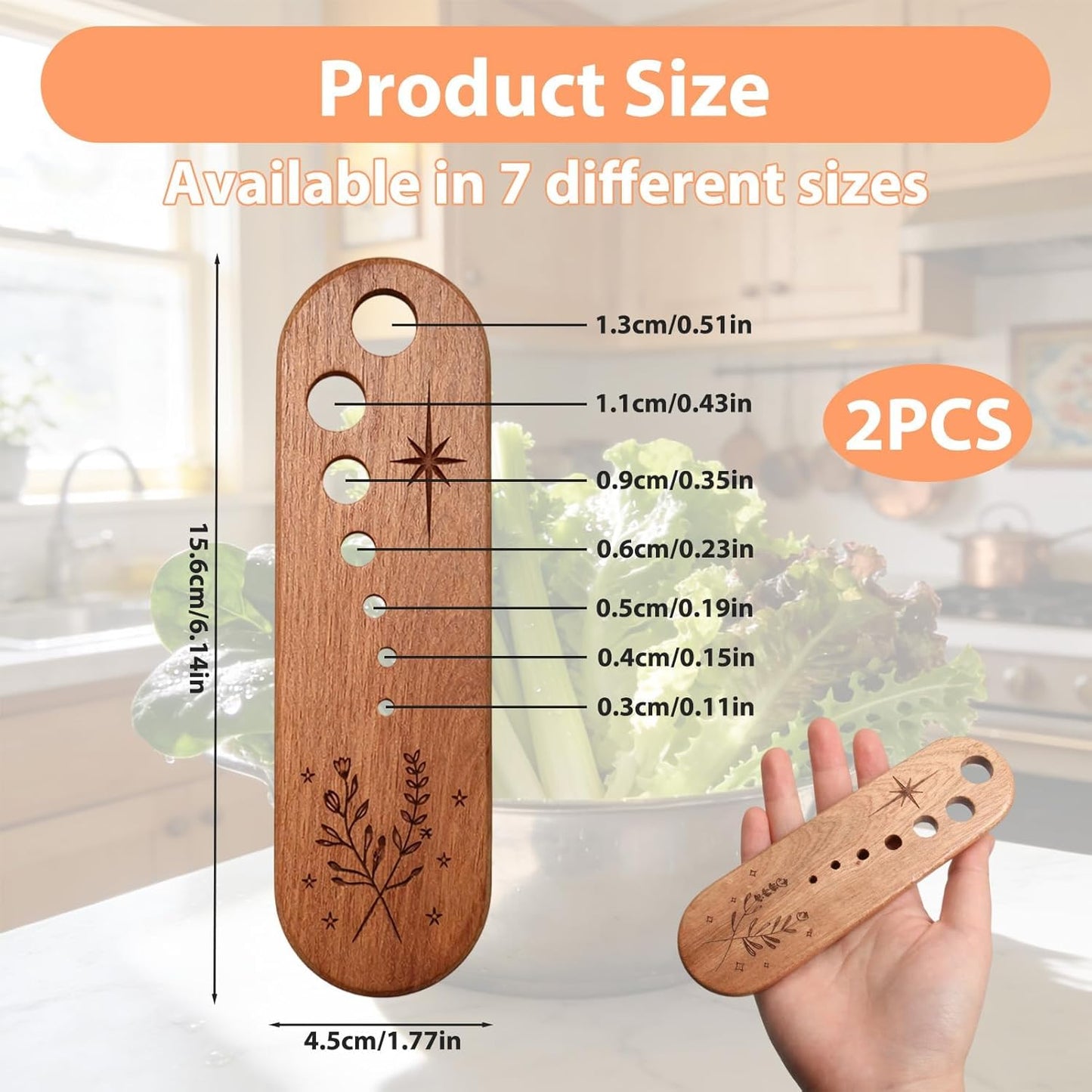 2Pcs Wooden Stripper Vegetable Leaf Separator, Herb Stripper Tool Supplies, Handmade Wood 7 Hole Different Sizes Elegant Kitchen Tool, Gifts for the Kitchen Suitable for Home
