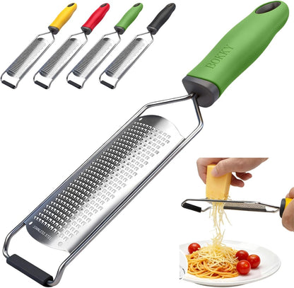 Cheese Grater Handheld & Lemon Zester with Handle, Stainless Steel Citrus Zester for Parmesan Garlic Ginger (Red)