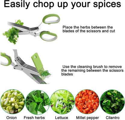 Garlic Press Stainless Steel, 2 in 1 Garlic Mincer & Herb Scissors, Dishwasher Safe Garlic Crusher, Rust Proof Garlic Smasher and Mincer Tool with Peeler and Brush for Kitchen
