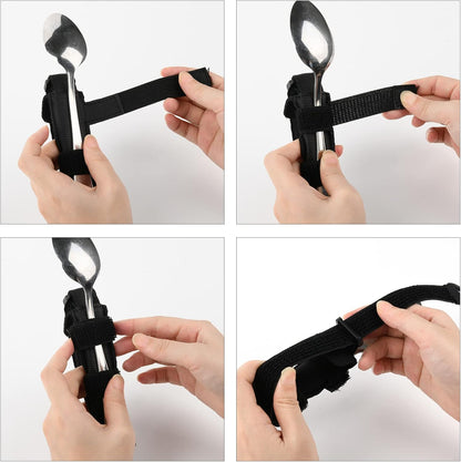 Beautyflier Spoon Fork Universal Cuff Utensil Adjustable Holder Strap for Holding Cutlery, Pens, Toothbrushes for Elderly or Individuals with Weak Grip (Black, Large Size)
