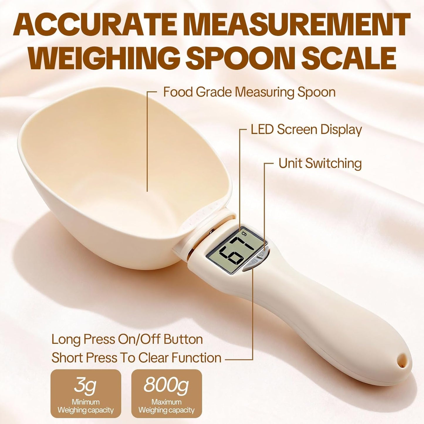 2026 New Digital Measuring Spoon, Electronic Food Scale with LCD Display, Adjustable Smart Spoon for Kitchen, Accurate Gram Ounce Scale for Home Cooks Bakers Chefs Pet Owners (1Pcs)