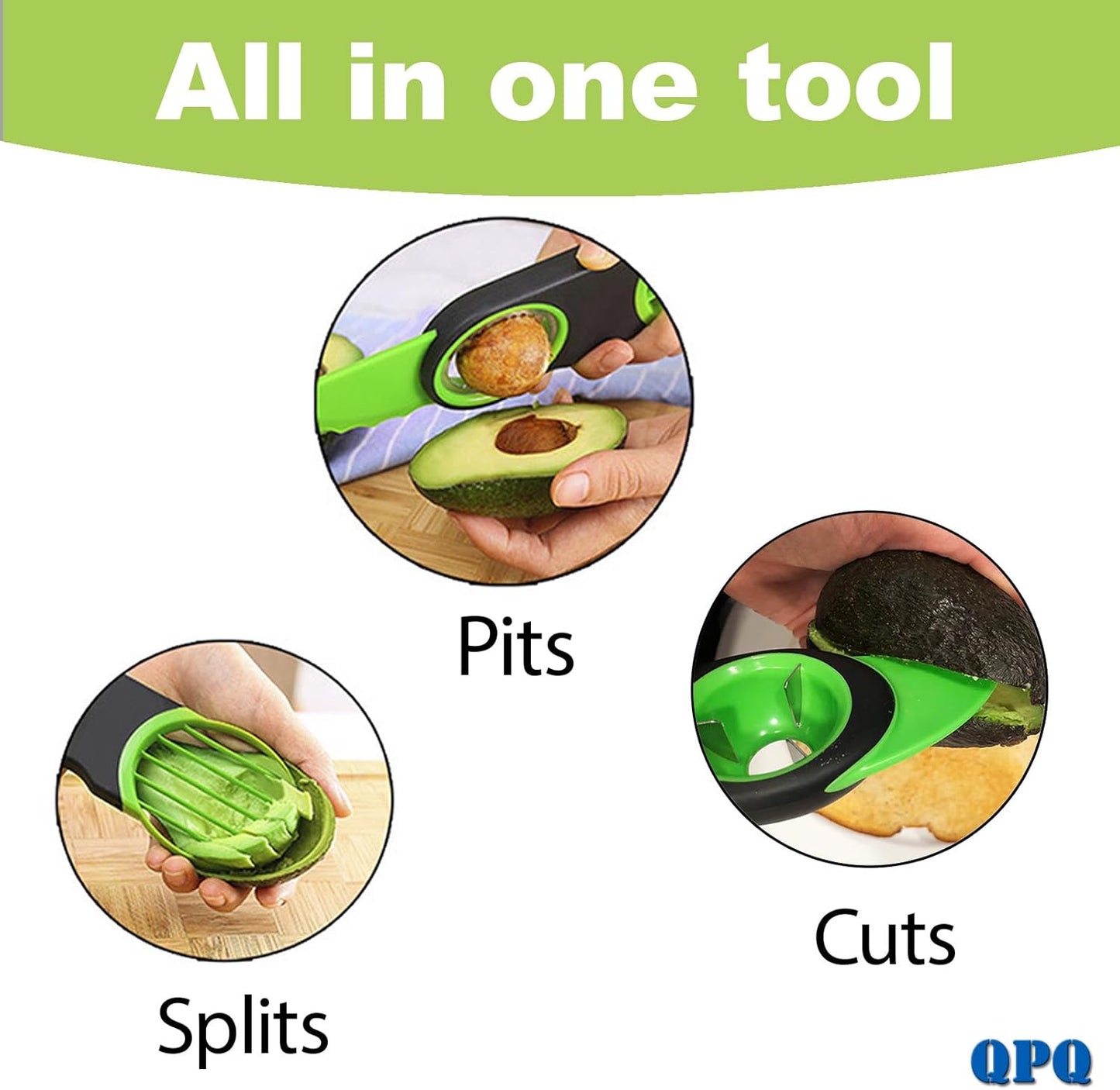 QPQ Good Grips Scoop And Avocado Masher Tool , Guacamole Masher- Slicing & Smashing, Ergonomic Non-Slip Handle, Perfect for Guacamole, Soft Fruits & Vegetables (Black)（Gift 3-in-1 Avocado Slicer）